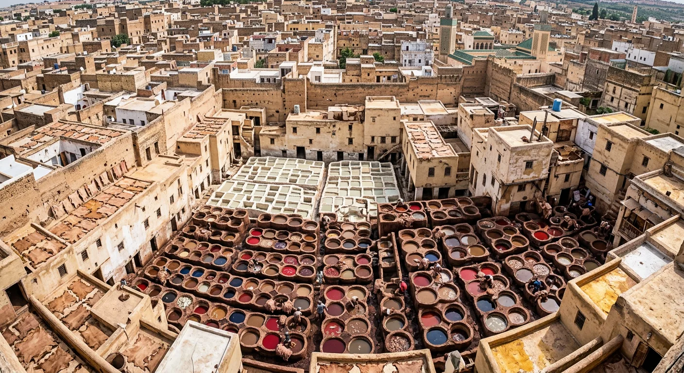 The stone dye-vats of the Chouara tanneries from a leather-shop balcony