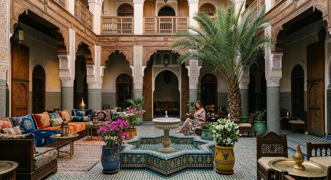 Travellers in a Morocco riad — Fes & Imperial Cities