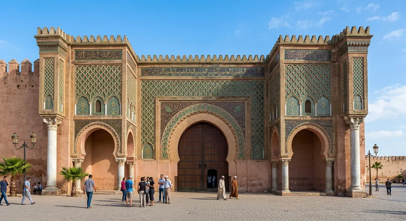 The monumental Bab Mansour gate at Place el-Hedim in the imperial city of Meknes